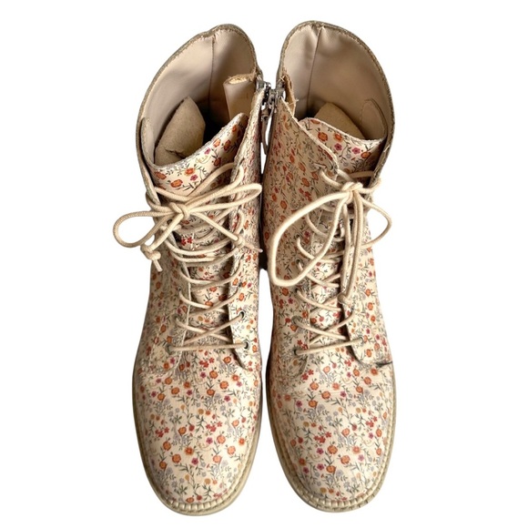 Schutz McKenzie Floral Print Leather Combat Boot Natural Cream Lace Up 9.5 Women - Picture 4 of 8